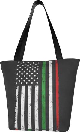 AOOEDM Italian American Thin Line Flag Tote Bag Women Capacity Shoulder Grocery Shopping Bags