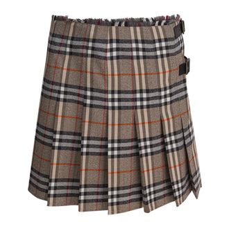 Burberry Rokken, Dames, Beige, S, Wol, Check Wool Mini Kilt