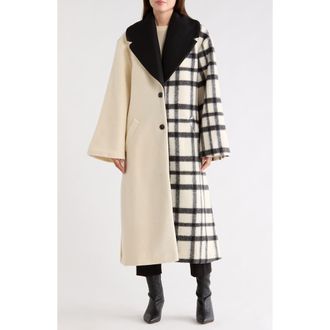 Hutch Kallie Notched Lapel Mixed Print Coat in Cream/Black Plaid at Nordstrom Rack, Size Xx-Small