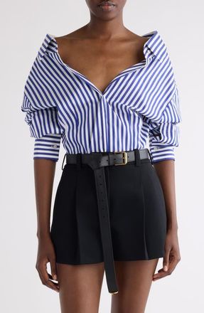 Givenchy Stripe Cotton Open Shirt in Electric Blue/White at Nordstrom, Size 10 Us