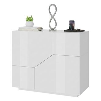 Dmora Dmora - Aparador Dceesa, Aparador De Cocina Con 2 Puertas Geom&eacute;tricas, Buffet De Sal&oacute;n, Aparador De Cocina, 100% Made In Italy, Cm 79x43h86, Blanco Br