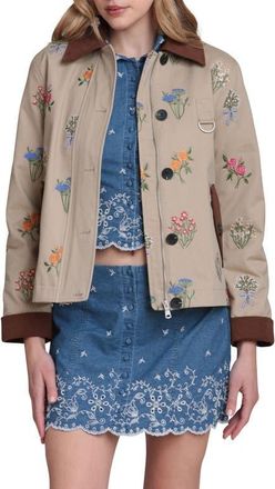 Avec Les Filles Embroidered Floral Cotton Chore Jacket in Khaki at Nordstrom, Size X-Small
