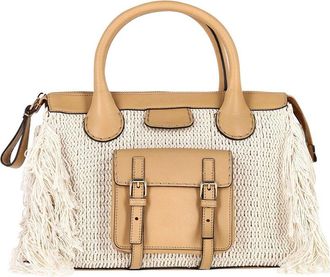 Chlo&eacute; Beige Linen Edith Fringe Medium Day Bag (Authentic Pre-Loved)