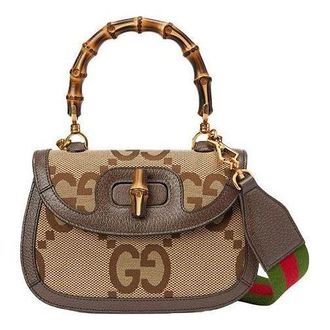 Gucci (WMNS) Gucci Bamboo 1947 Jumbo GG Small Top Handle Bag Beige Brown 675797-UKMDT-2570