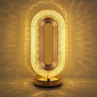 OEM L&aacute;mpara De Mesilla Noche Dormitorio, L&aacute;mpara Nocturna Regulable 3 Colores Puerto Usb, L&aacute;mpara Ovalada Moderna Cristal Recargable Control T&aacute;ctil