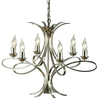 Loops Eaves Hanging Ceiling Pendant Chandelier 6 Lamp Polished Nickel Curve Arm Light in Metallics