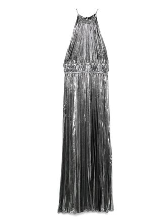 Maje metallic pleated dress - women - Polyester/Mother of Pearl - 38 - Silver