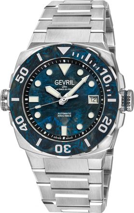 Gevril Group Mens Fortuna 316L Stainless Steel Case, Carbon Bezel, Black/Blue dial, Bracelet. - Silver - One Size