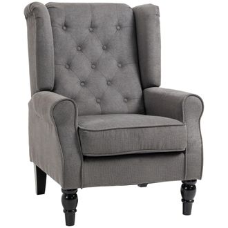 HOMCOM Accent Armchair Home Furniture Retro Tufted Club Wood Fabric Dark Grey | TJ Hughes