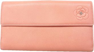 Chanel Pink Leather Long Wallet (Bi-Fold) (Pre-Owned)