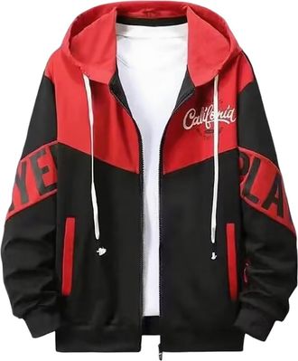 Generic Mens Jackets 2026 Spring and Autumn Loose Fitting Oversized Outdoor Sports Casual Style Long Sleeved Jacket (Red, M)