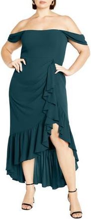 City Chic Rosabella Off the Shoulder Maxi Dress in Emerald at Nordstrom Rack, Size Xs/14W