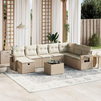 vidaXL Set De Sof&aacute;s De Jard&iacute;n 9 Pzas Con Cojines Rat&aacute;n Sint&eacute;tico Beige Vidaxl