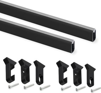 Emuca Lote De 2 Barras Para Armario Silk De Logitud 1.15m Con Soportes, Aluminio Y Pl&aacute;stico, Pintado Negro - Emuca