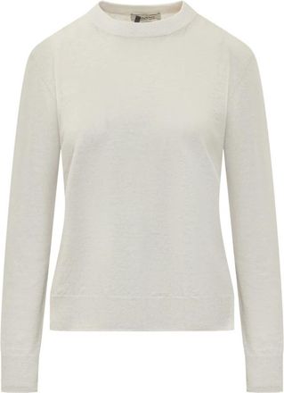 Max Mara Trui met ronde hals - Dames - Ronde hals truien - Wit - M - Linnen - Truien & Vesten