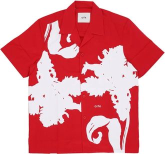 Arte Bloemenprint korte mouw overhemd - Heren - Korte mouwen Overhemden - Rood - L - Katoen - Overhemden