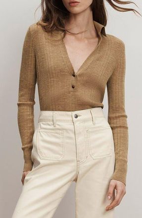 Veronica Beard Rouni Johnny Collar Wool Sweater in Dark Khaki at Nordstrom, Size X-Large