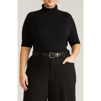 Universal Standard Savvy Short Sleeve Turtleneck Sweater in Black at Nordstrom, Size Xs