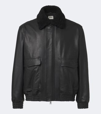 Arma Bari teddy-trimmed leather blouson jacket