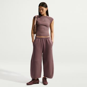 Nike Womens Nike Sportswear Phoenix Fleece Loose Mid-Rise Barrel Pants in Purple | IM7474-502