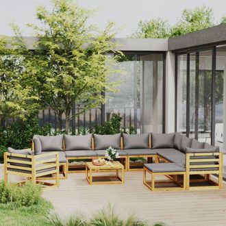 vidaXL Muebles De Jard&iacute;n 12 Pzas Cojines Madera Maciza De Acacia Vidaxl