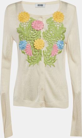 Moschino Cheap And Chic Cream Knit Floral Applique Detail Cardigan