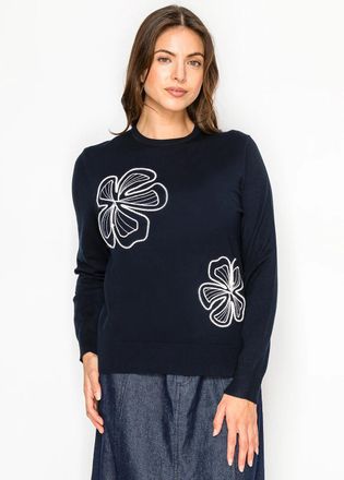 YAL New York Navy Blue Pullover with Floral Embroidery
