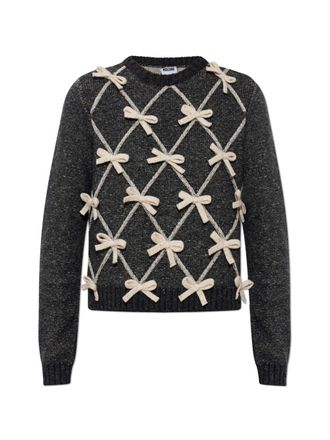 Moschino Textured Grey Knit Sweater with Decorative Bows