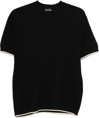 Emporio Armani Katoenen Gebreide T-shirt - Heren - Ronde hals truien - Zwart - XL - Katoen - Truien & Vesten