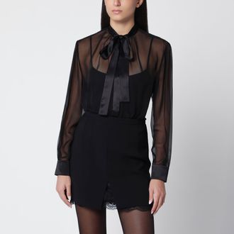 Dolce & Gabbana Camicia nera in chiffon di seta con fiocco