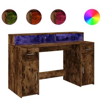 Berkfield Home Desk with LED Lights Smoked Oak 140x55x91 cm Engineered Wood in Brown | Size: 140 x 55 x 91 cm