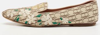 Carolina Herrera Cream/brown Monogram Canvas Ballet Flats