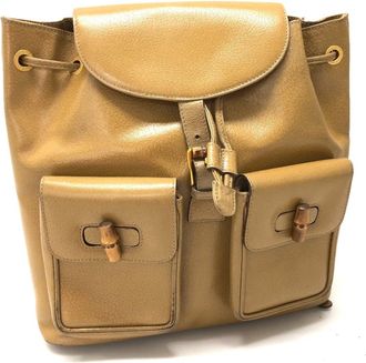 Gucci Bamboo Beige Leather Backpack (Pre-Owned)