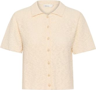 Karen by Simonsen Egret Cardigan met Korte Mouwen - Dames - Vesten - Beige - L - Katoen - Truien & Vesten