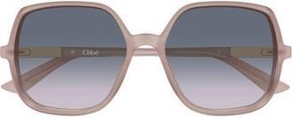 Chlo&eacute; 55mm Gradient Geometric Sunglasses in Beige at Nordstrom