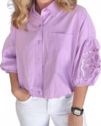 Merci Cut Out Embroidered Bubble Sleeve Top In Lilac
