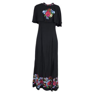 Rixo Iona Cape-Effect Embroidered Maxi Dress in Black Viscose