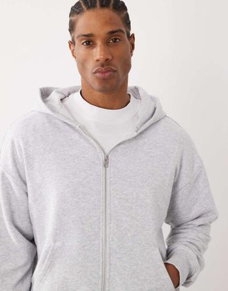 Cotton On Felpa con cappuccio e zip grigio m&eacute;lange slavato