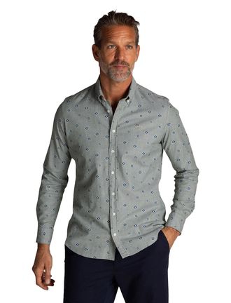 N-Z-A- NEW ZEALAND AUCKLAND New Zealand Auckland cotton stretch overhemd groen geprint patroon