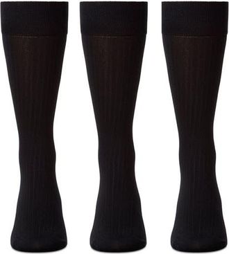MeMoi 3-Pack Mercerized Cotton Blend Dress Socks in Black at Nordstrom, Size 13-15