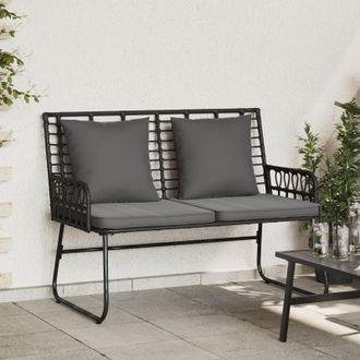 Berkfield Home Garden Bench with Pillow Poly rattan, steel in Black
