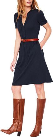 Boden Naomi Picot Trim Cotton Blend Jersey Dress in Navy at Nordstrom, Size 10