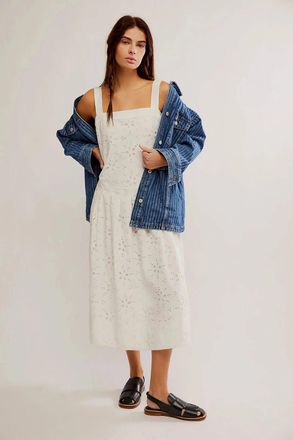 Free People Primavera Midi Dress Womens Medium White Eyelet Embroidered GBO773