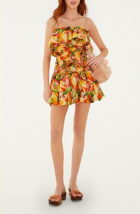Farm Rio Fruit Print Ruffle Strapless Minidress in Fruit Garden Red at Nordstrom, Size Xx-Small