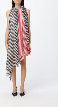 Msgm Abito midi asimmetrico in cr&ecirc;pe a righe con scollo allamericana