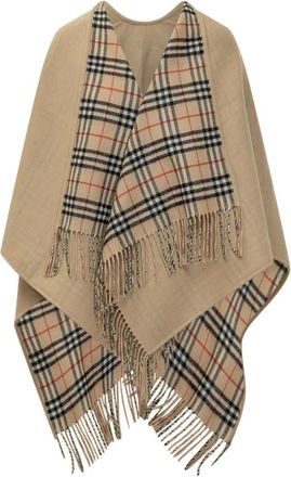 Burberry Omkeerbare Check Wol Cape - Dames - Ponchos - Beige - ONE Size - Wol - Jassen