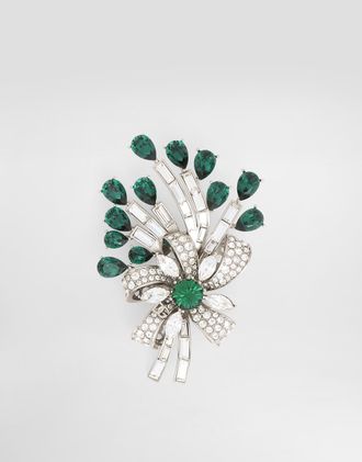 Dolce & Gabbana Floral Brooch With Rhinestones - Man Bijoux Green Metal Onesize