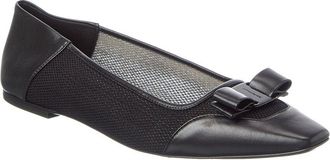 Ferragamo Vara Bow Leather & Canvas Ballet Flat