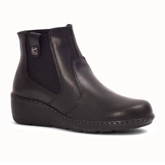 Andrea Womens Exclusive Leather Wedge Booties In Black