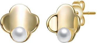 Rachel Glauber 14K Plated 4Mm Pearl Clover Earrings
